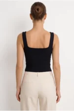 Women's Black Ultra Premium Soft Square Neck Strappy Bodysuit - Image 3