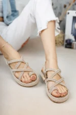 Women's Cream Colored Rope Sandal Cream