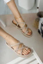 Women's Cream Colored Rope Sandal Cream - Image 2