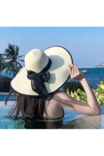Women's Cream Straw Hat - Elegant and Sun Protective Summer Beach Hat
