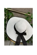 Women's Cream Straw Hat - Elegant and Sun Protective Summer Beach Hat - Image 2