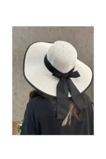 Women's Cream Straw Hat - Elegant and Sun Protective Summer Beach Hat - Image 3