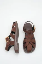Women's Dark Brown Suede Buckle Detail Flat Sandal - Image 3