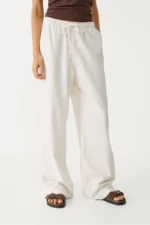 Women's Ecru Linen Blend Wide Leg Trousers - Image 2