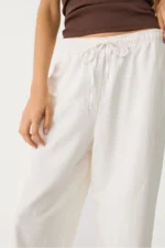 Women's Ecru Linen Blend Wide Leg Trousers - Image 3
