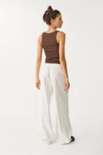 Women's Ecru Linen Blend Wide Leg Trousers - Image 4
