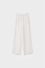 Women's Ecru Linen Blend Wide Leg Trousers - Image 5