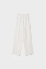 Women's Ecru Linen Blend Wide Leg Trousers - Image 6