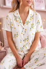 Women's Floral Print Short Sleeve Crinkle Pajama Set