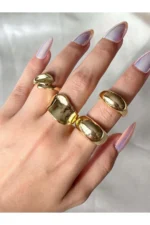 Women's Gold-Tone 4-Piece Designer Ring Set - Stylish and Modern Combination - Image 3