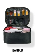 Women's Makeup Bag - Dual Compartment Hanging Foldable Travel & Cosmetic Organizer - Black - Image 3