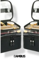 Women's Makeup Bag - Dual Compartment Hanging Foldable Travel & Cosmetic Organizer - Black - Image 5