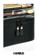 Women's Makeup Bag - Dual Compartment Hanging Foldable Travel & Cosmetic Organizer - Black - Image 6