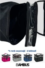 Women's Makeup Bag - Dual Compartment Hanging Foldable Travel & Cosmetic Organizer - Black - Image 8