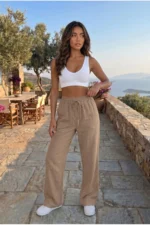 Women's Mink Linen Blend Elastic Waist Wide Leg Pants - Image 2