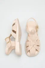 Women's Nude Suede Buckle Detail Flat Sandal - Image 4