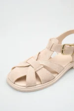 Women's Nude Suede Buckle Detail Flat Sandal - Image 5