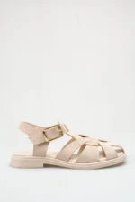 Women's Nude Suede Buckle Detail Flat Sandal - Image 6