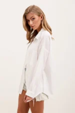 Women's Single Pocket Oversize Linen Shirt - White - Image 2