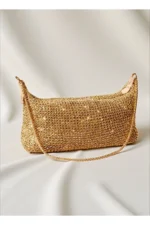 Women's Sparkly Mesh Knit Chain Hand and Shoulder Bag
