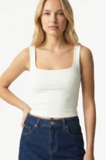 Women's White Square Neck Cotton Strappy Bodysuit - Image 2