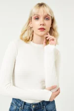 Women's White Thumbhole Bodysuit