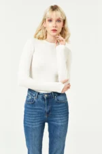 Women's White Thumbhole Bodysuit - Image 3