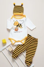 Yellow Bee Design Unisex Baby 3-Piece Bodysuit Set